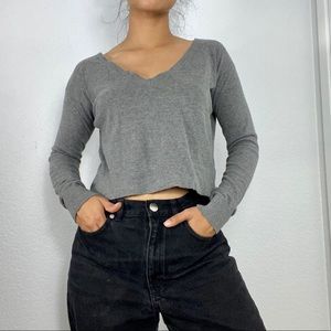 EXPRESS Grey long sleeve crop top Size S